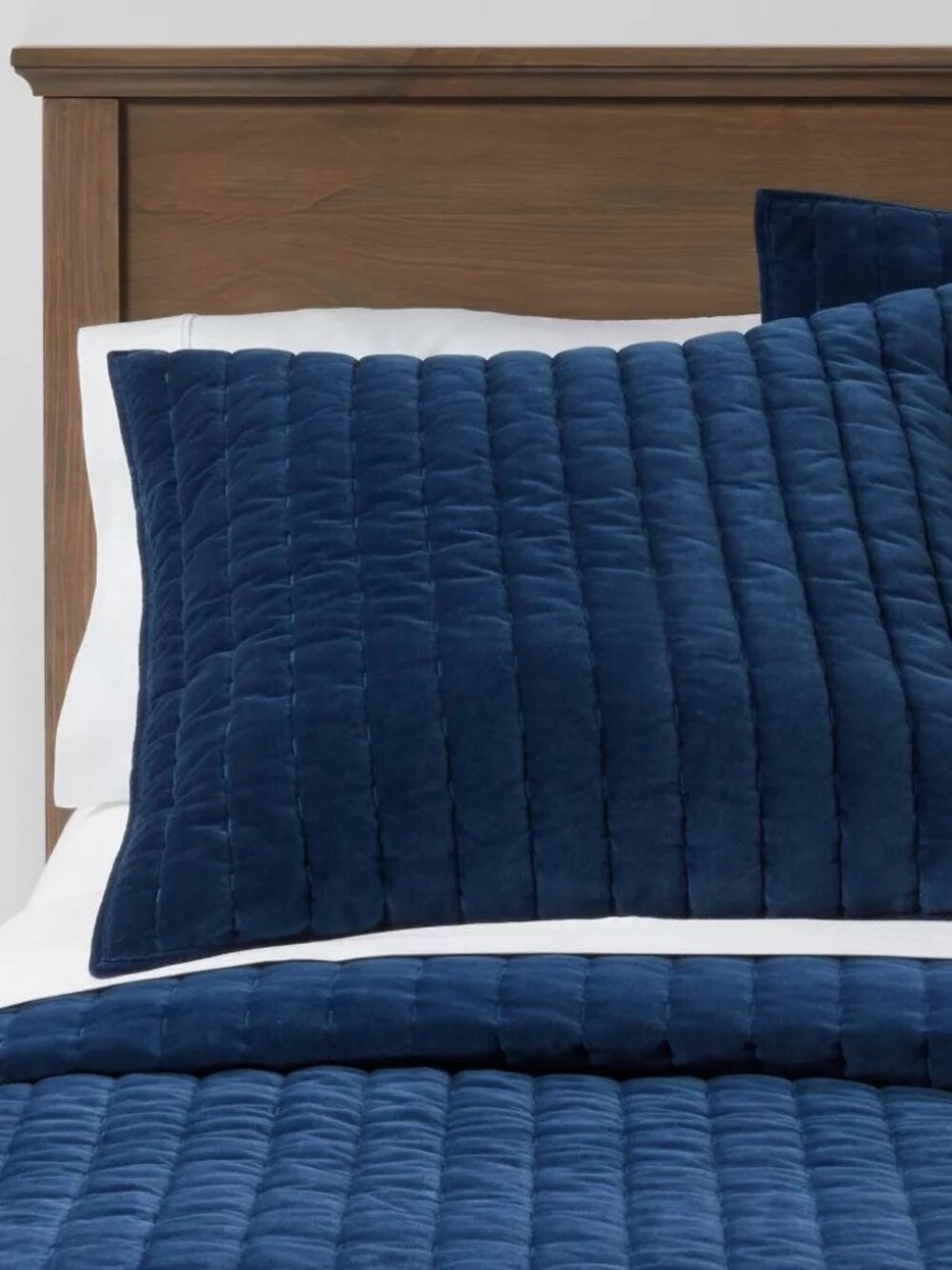 Euro Channel Stitch Velvet Quilt Sham - Navy